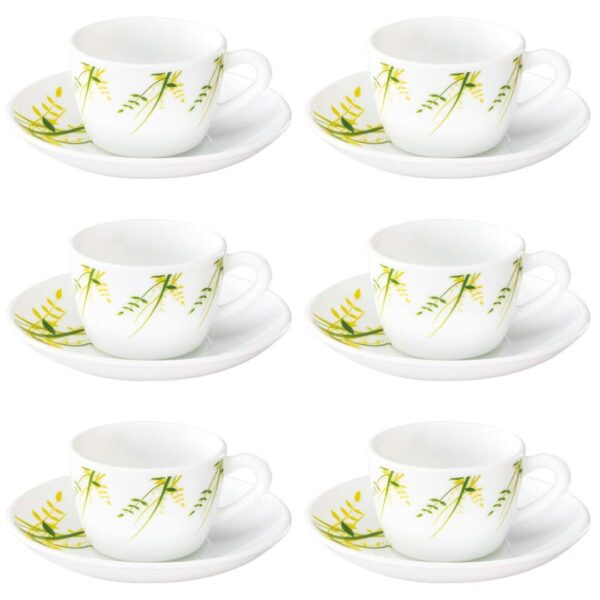 Larah By Borosil Green Hub Cup and Saucer SeT Of 12 - LXINDIA.COM