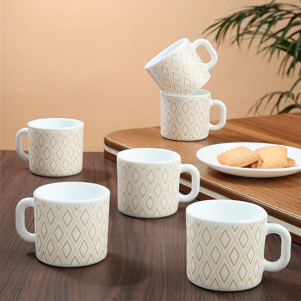 Larah by BOROSIL Angel Gold Opalware Mug Set of 6 Tea - LXINDIA.COM