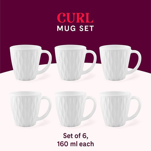 Larah by BOROSIL Curl Opalware Cup Set of 6 a - LXINDIA.COM