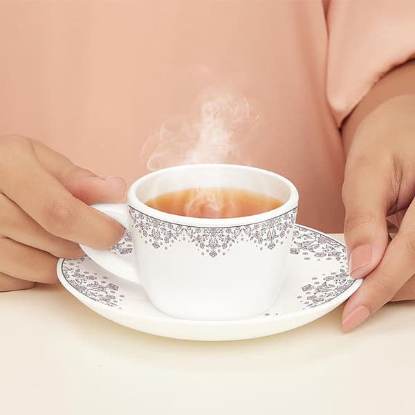 Larah by BOROSIL Lark Opalware Cup and Saucer Set of 12 p A - LXINDIA.COM