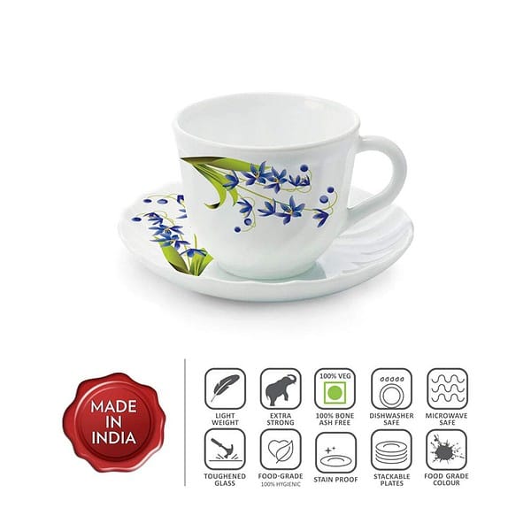 Larah by BOROSIL Lavender Opalware Cup and Saucer Set of 12 p A - LXINDIA.COM