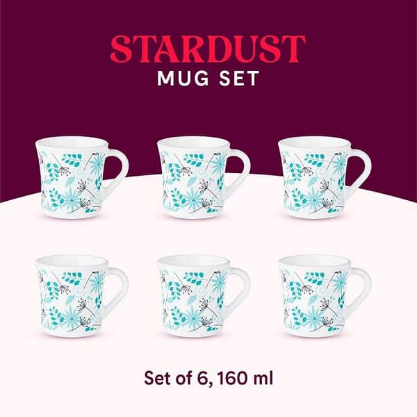 Larah by Borosil Stardust Opalware Mug Set of 6 Pcs Tea - LXINDIA.COM