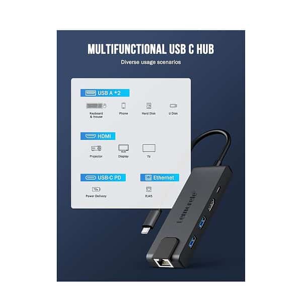 Lemorele 5 in 1 USB C Hub with 1000Mbps Ethernet 5 - LXINDIA.COM