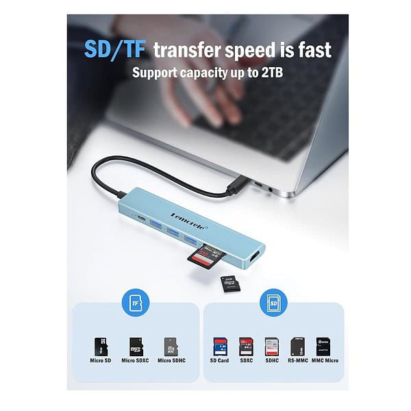 Lemorele USB C Hub 7 in 1 Adapter with HDMI 4K Blue 5 - LXINDIA.COM