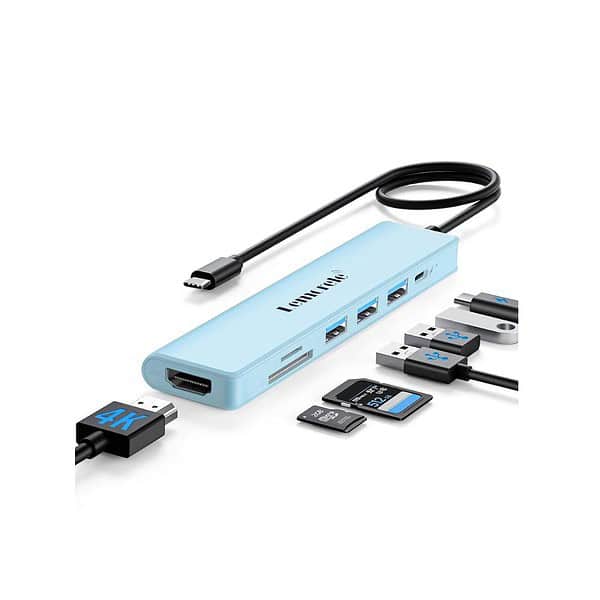 Lemorele USB C Hub 7 in 1 Adapter with HDMI 4K Blue - LXINDIA.COM