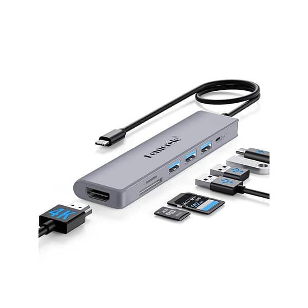 Lemorele USB C Hub 7 in 1 Adapter with HDMI 4K Grey - LXINDIA.COM