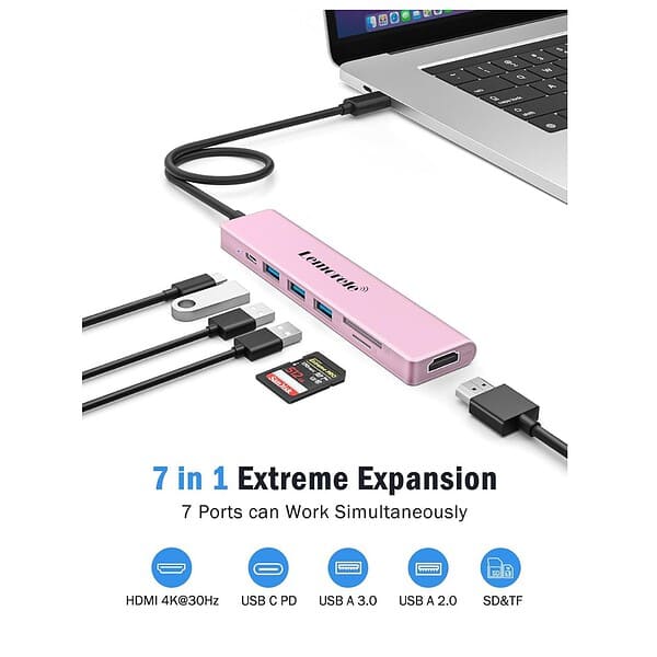 Lemorele USB C Hub 7 in 1 Adapter with HDMI 4K Pink 2 - LXINDIA.COM