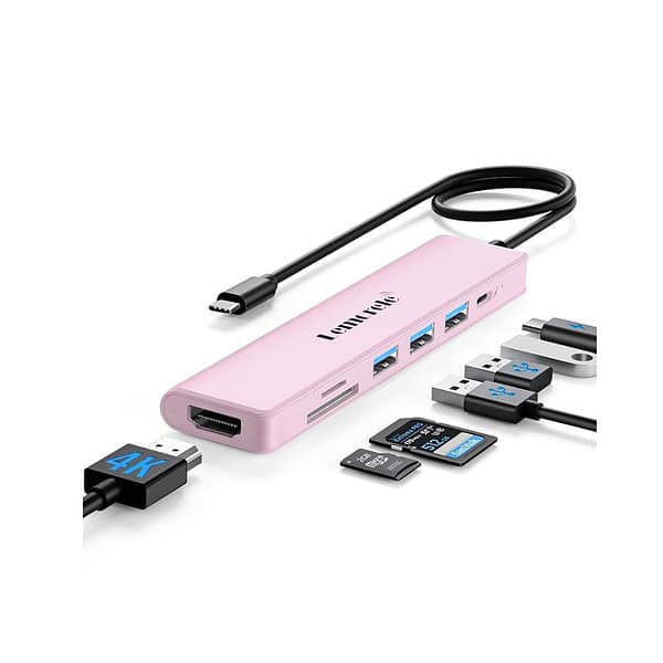 Lemorele USB C Hub 7 in 1 Adapter with HDMI 4K Pink - LXINDIA.COM