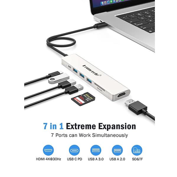 Lemorele USB C Hub 7 in 1 Adapter with HDMI 4K White 2 - LXINDIA.COM