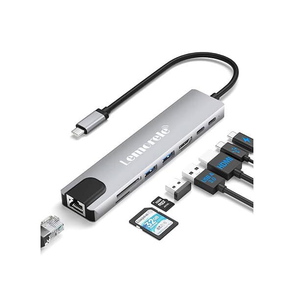 Lemorele USB C Hub 8 in 1 with Ethernet - LXINDIA.COM