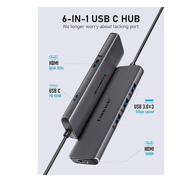 Lemorele USB C Hub Docking Station 6 in1 USB C Laptop Hub 1 - LXINDIA.COM