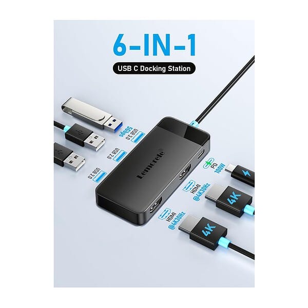 Lemorele USB C Laptop Docking Station 6 in 1 Dual Display Adapter 1 - LXINDIA.COM