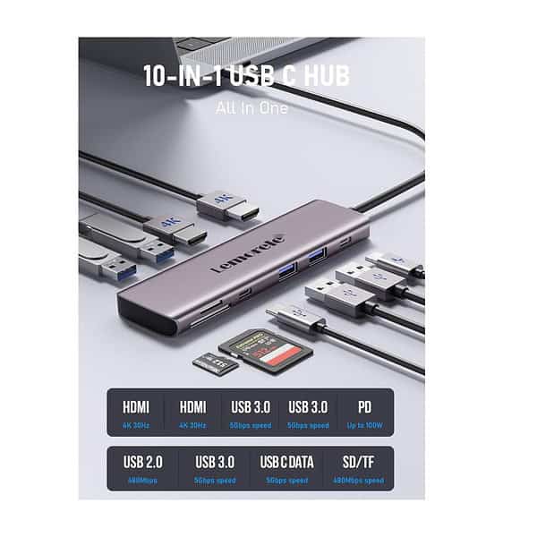 Lemorele USB C to Dual HDMI Hub 10 in 1 USB C Docking Station 1 - LXINDIA.COM