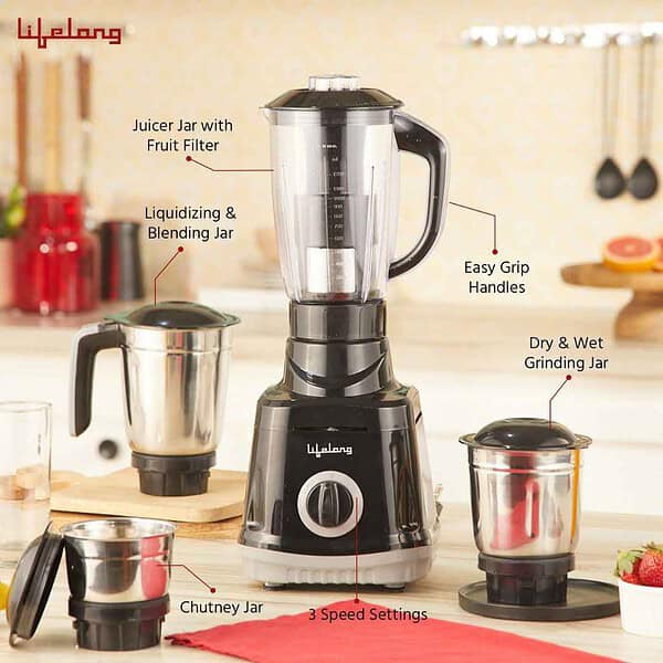 Lifelong Juicer Mixer Grinder for 4 Jars 750 Watt LLMG752 - LXINDIA.COM