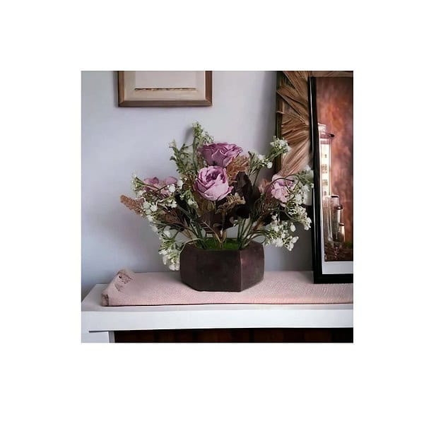 Litleo Wooden Pot with Multi Design Dry Artificial Flowers Blue Pink a - LXINDIA.COM