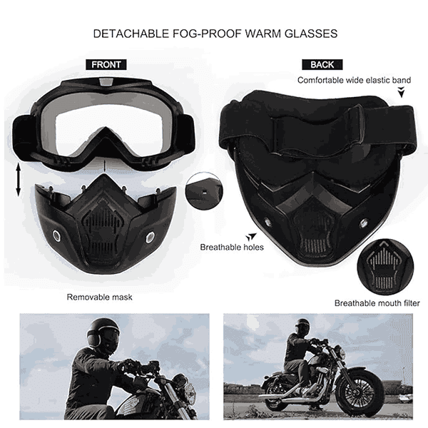 MAISON Motorcycle Helmet Riding Goggles Glasses with Removable Face Mask3 - LXINDIA.COM