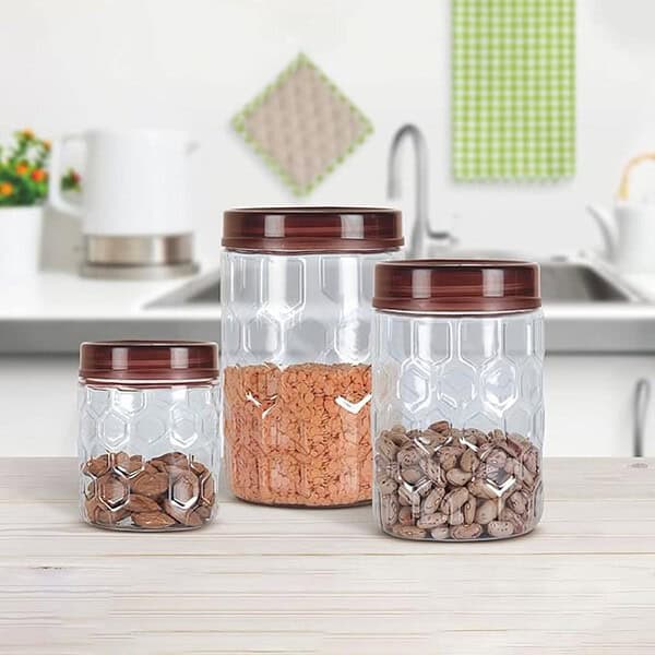 MILTON Hexa Plastic Pet Storage Jar Brown Set of 3 1 - LXINDIA.COM