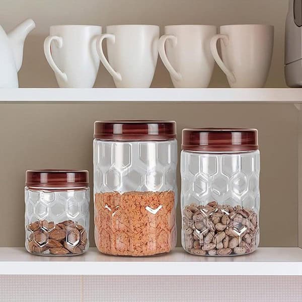 MILTON Hexa Plastic Pet Storage Jar Brown Set of 3 2 - LXINDIA.COM