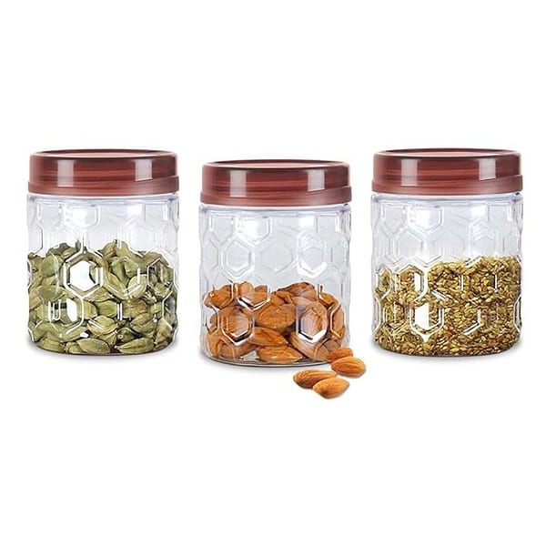 MILTON Hexa Plastic Pet Storage Jar Brown Set of 3 - LXINDIA.COM