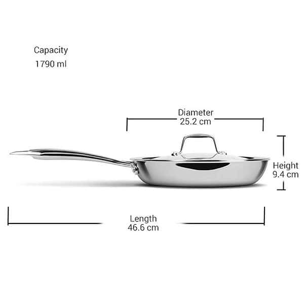 MILTON Pro cook 24 cm Frying Pan Triply Stainless Steel with Lid3 - LXINDIA.COM