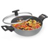 MILTON Pro cook Black Pearl Non Stick Kadai with Glass Lid and Handles 26cm - LXINDIA.COM