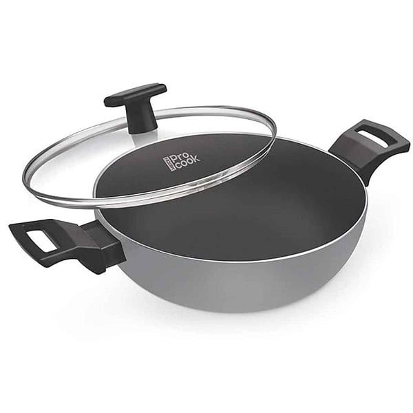 MILTON Pro cook Black Pearl Non Stick Kadai with Glass Lid and Handles 26cm1 - LXINDIA.COM