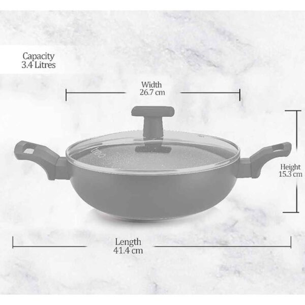 MILTON Pro cook Black Pearl Non Stick Kadai with Glass Lid and Handles 26cm3 - LXINDIA.COM