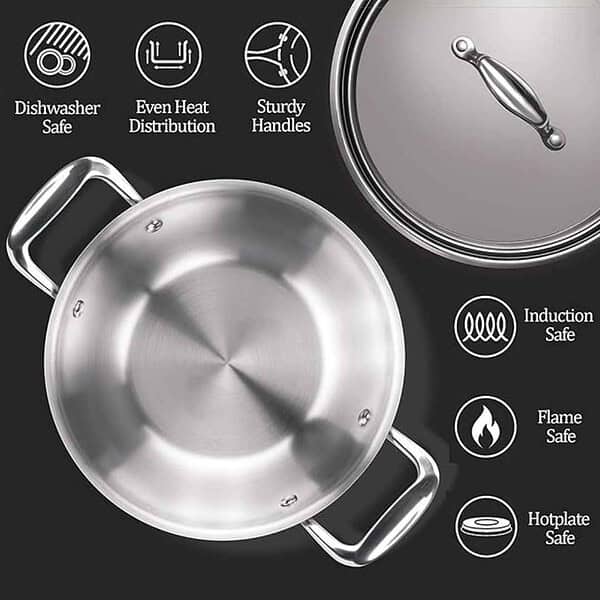 MILTON Pro cook TriPly Stainless Steel 28 cm Kadai with Lid3 - LXINDIA.COM