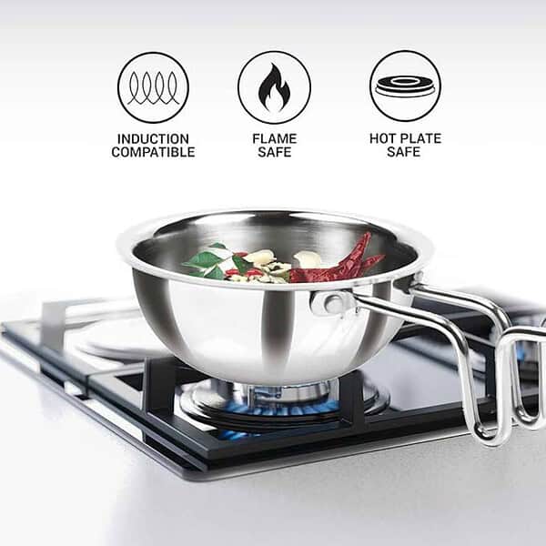 MILTON Pro cook Triply Stainless Steel 12cm Tadka Pan1 - LXINDIA.COM