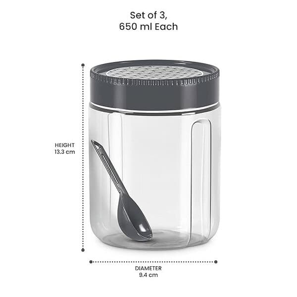 MILTON Radiant Storage Jar and Container Set of 3 650 ml Grey 3 - LXINDIA.COM