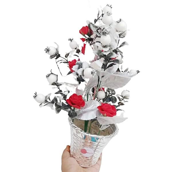 Mii Art Artificial Flower with Pot White Cherry and Rose Flower vase a - LXINDIA.COM