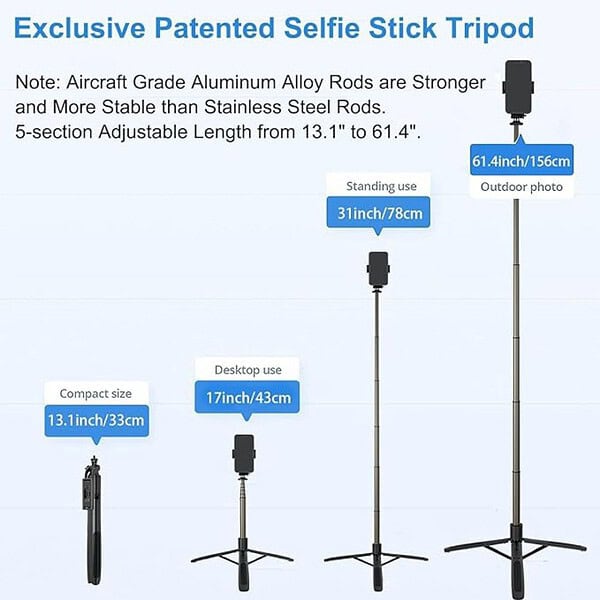 Mobilife Long Selfie Stick with Reinforced Tripod Stand Aluminum 61 inch Black 1 - LXINDIA.COM