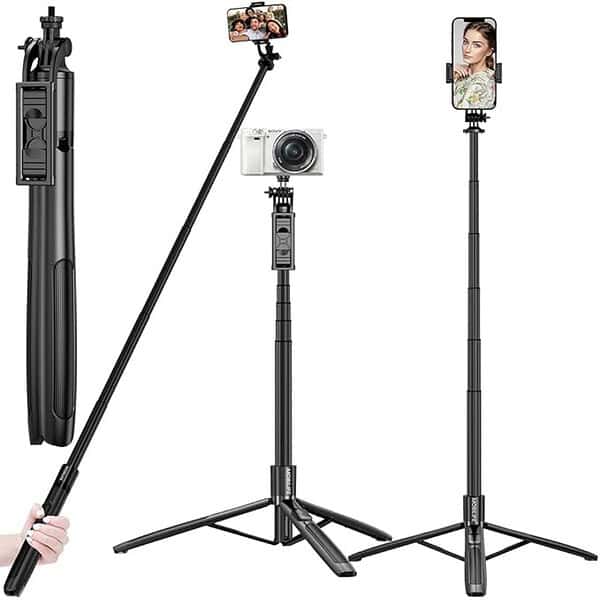 Mobilife Long Selfie Stick with Reinforced Tripod Stand Aluminum 61 inch Black - LXINDIA.COM