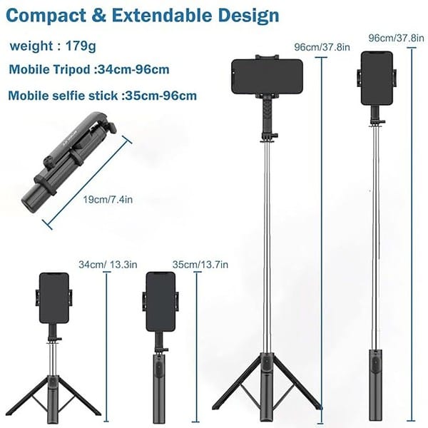 Mobilife Portable Selfie Stick with Tripod Stand Reinforced 96cm Black 2 - LXINDIA.COM