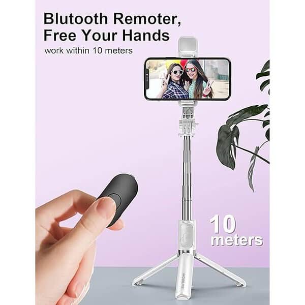 Mobilife Selfie Stick with Light Tripod Stand Bluetooth Extandable Selfie Stick Tripod White 1 - LXINDIA.COM