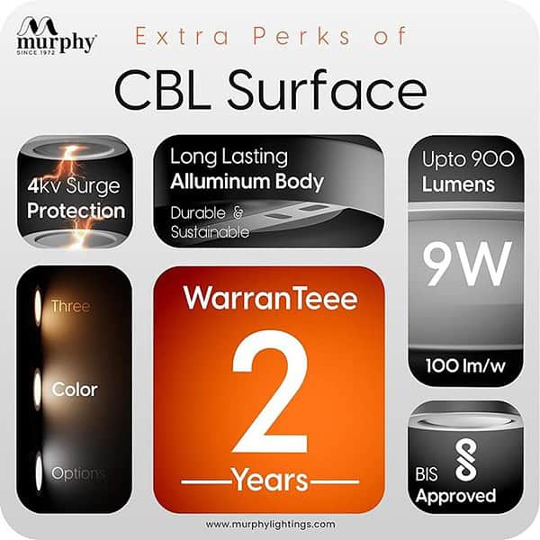 Murphy 9Watts CBL Round Surface Down Light Cool White Aluminium Pack of 5 3 - LXINDIA.COM