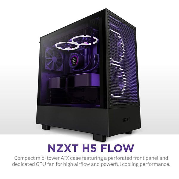 NZXT H5 Flow Compact Mid Tower Airflow Alloy Steel Computer Case Black CC H51FB 01 1 - LXINDIA.COM