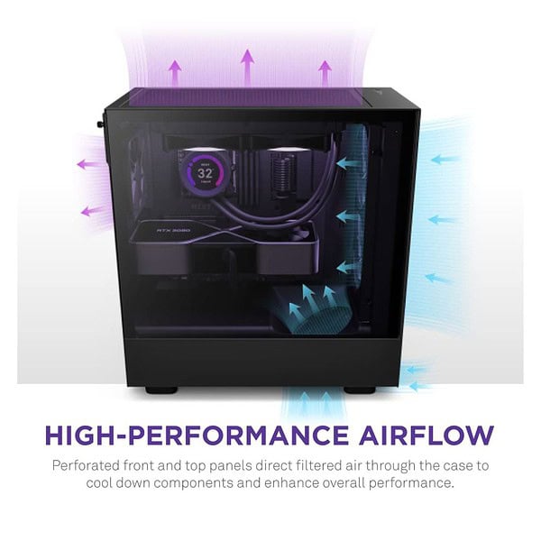 NZXT H5 Flow Compact Mid Tower Airflow Alloy Steel Computer Case Black CC H51FB 01 2 - LXINDIA.COM