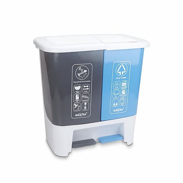 Nayasa Plastic 2 In 1 Bold Dustbin Blue and Grey - LXINDIA.COM