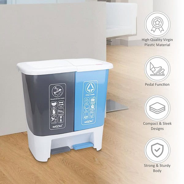 Nayasa Plastic 2 In 1 Bold Dustbin Blue and Grey1 - LXINDIA.COM