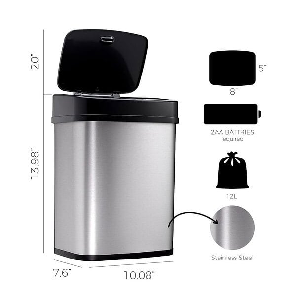 Ninestars DZT 12 5 Touchless Stylish Motion Sensor Dustbin Silver2 - LXINDIA.COM