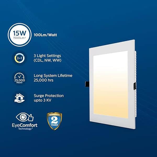 PHILIPS Ultra Glow 15 watt Square LED Downlighter 3 Colors in 1 Pack of 6 2 - LXINDIA.COM