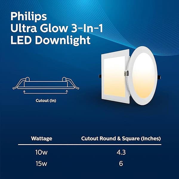 PHILIPS Ultra Glow 15 watt Square LED Downlighter 3 Colors in 1 Pack of 6 3 - LXINDIA.COM