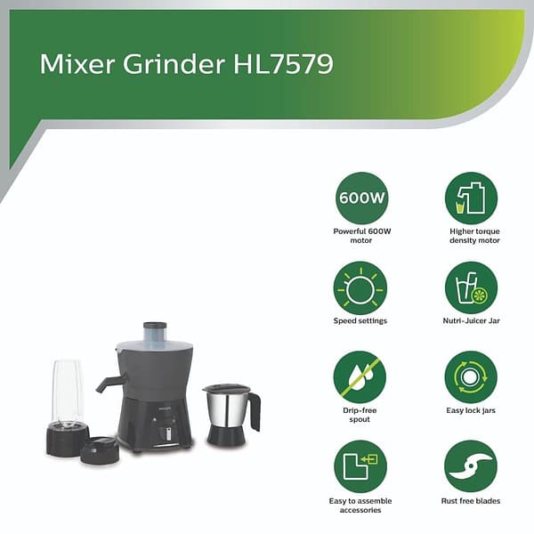 Philips HL7579 00 600W Turbo Juicer Mixer Grinder2 - LXINDIA.COM