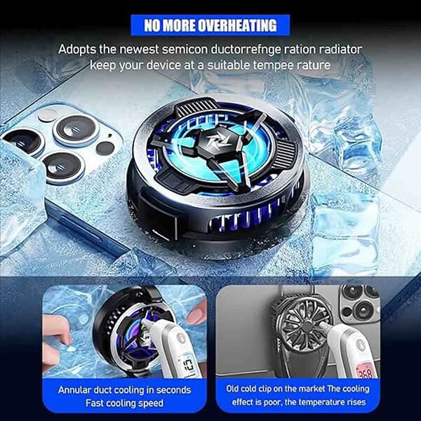 Phone Cooler Magnetic Mobile Cooler Semiconductor Blue Light Cooling Fan Black 1 - LXINDIA.COM