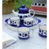 Praahi Lifestyle Tea Cup Set with Kettle And Serving Tray Blue - LXINDIA.COM