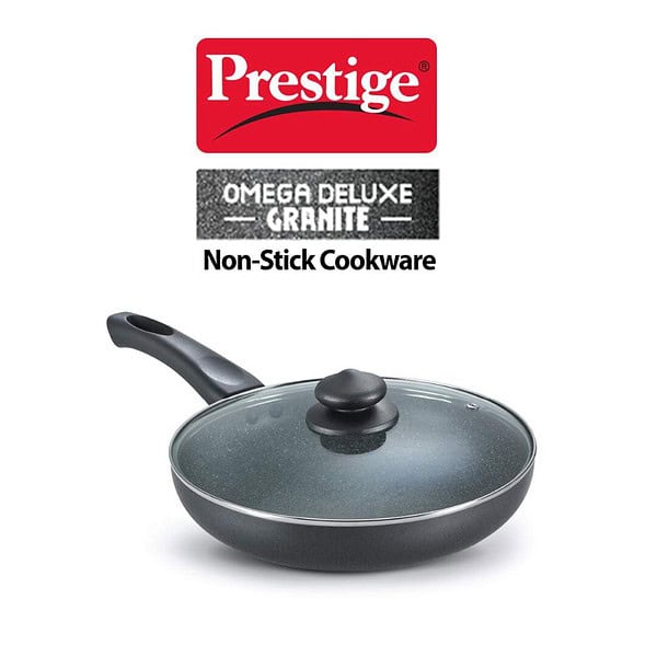 Prestige Aluminium Omega Deluxe Granite 28 cm Black 3 litres Fry Pan with Lid B - LXINDIA.COM