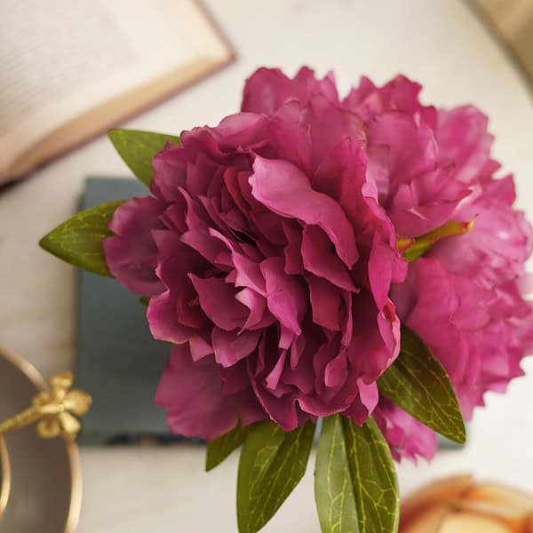 Pure Home Living Pink Artificial Peony with Glass Vase Plastic - LXINDIA.COM