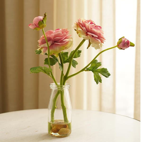 Pure Home Living Pink Artificial Peony with Glass Vase Plastic Pink Camellia A - LXINDIA.COM