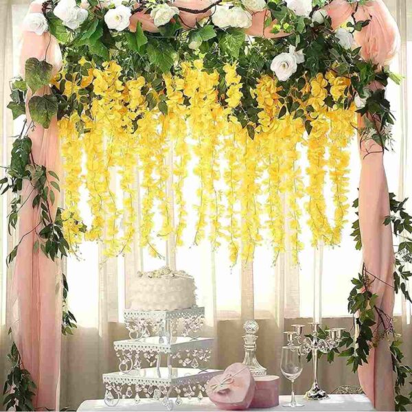 SATYAM KRAFT 6 Pcs Artificial Wisteria Vine Yellow a - LXINDIA.COM